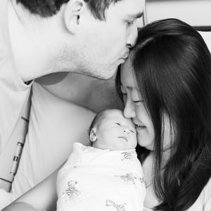 Matthew Glassman, baby Zoey, and Vicky Zhou